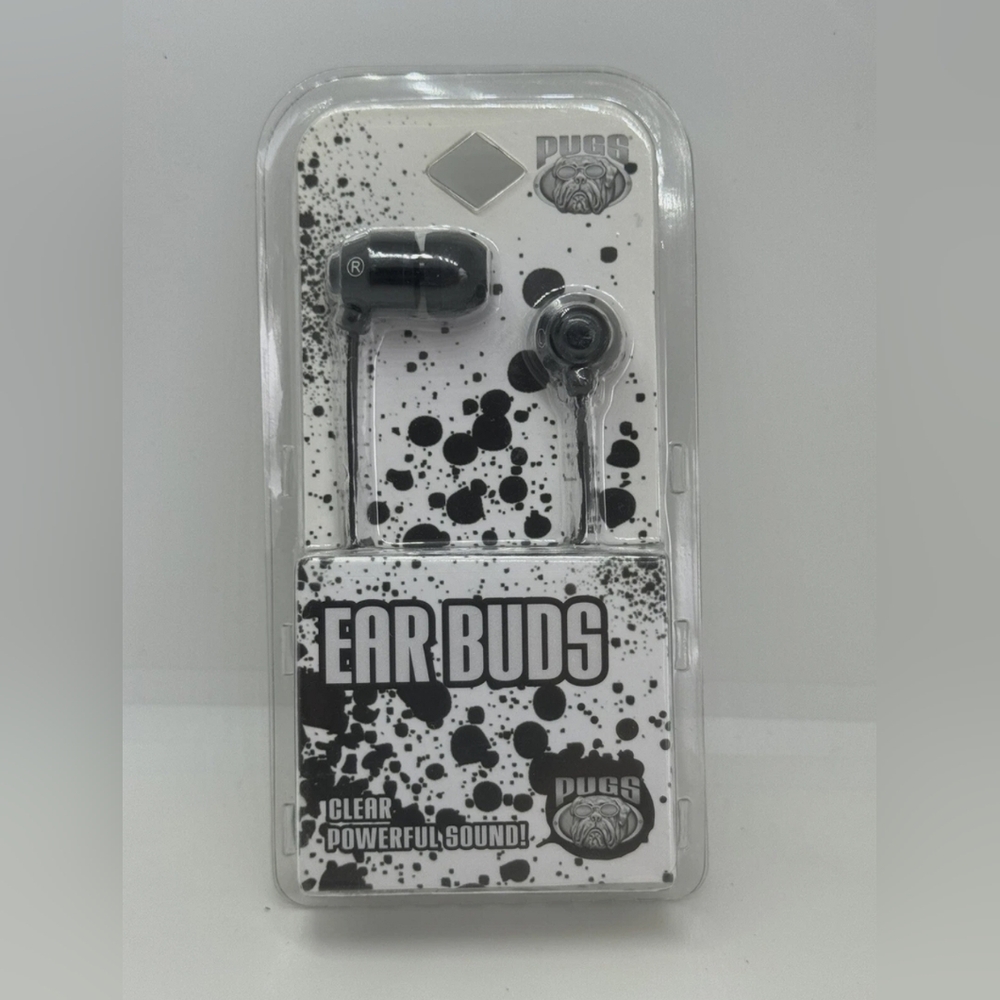 NEW Pugs Ear Buds-Black-Extra Set Of Ear Buds-4foot Cable